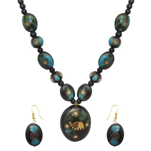 Beadside Blue Beads Antique Elephant Design Necklace Set - 1106602E