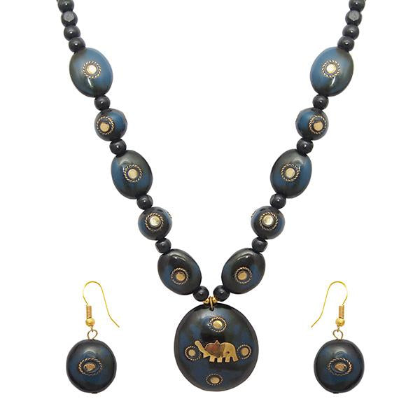 Beadside Black Beads Elephant Design Necklace Set - 1106603B
