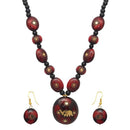 Beadside Red Beads Elephant Design Necklace Set - 1106603C