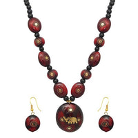 Beadside Red Beads Elephant Design Necklace Set - 1106603C