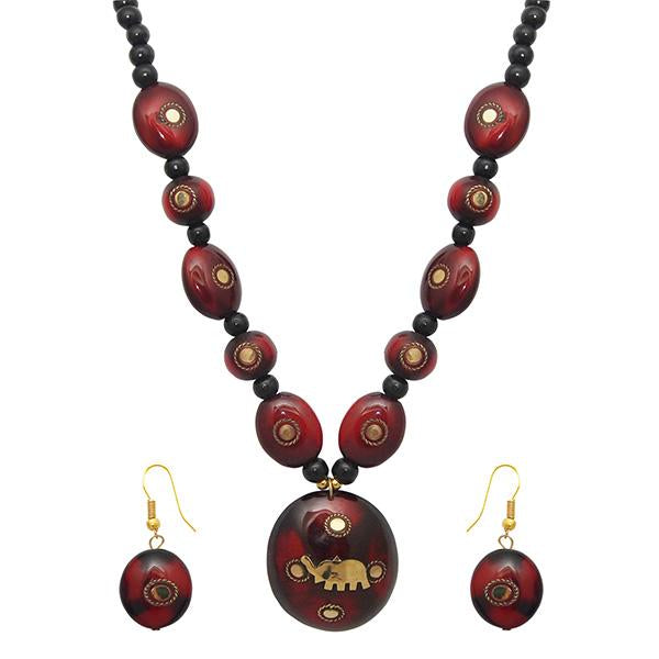 Beadside Red Beads Elephant Design Necklace Set - 1106603C