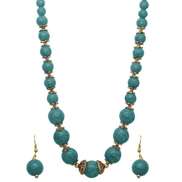 Beadside Blue Beads Gold Plated Necklace Set - 1106605B