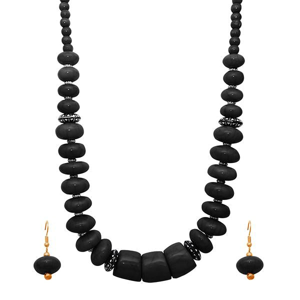 Beadside Black Beads Antique Gold Plated Necklace Set - 1106606E