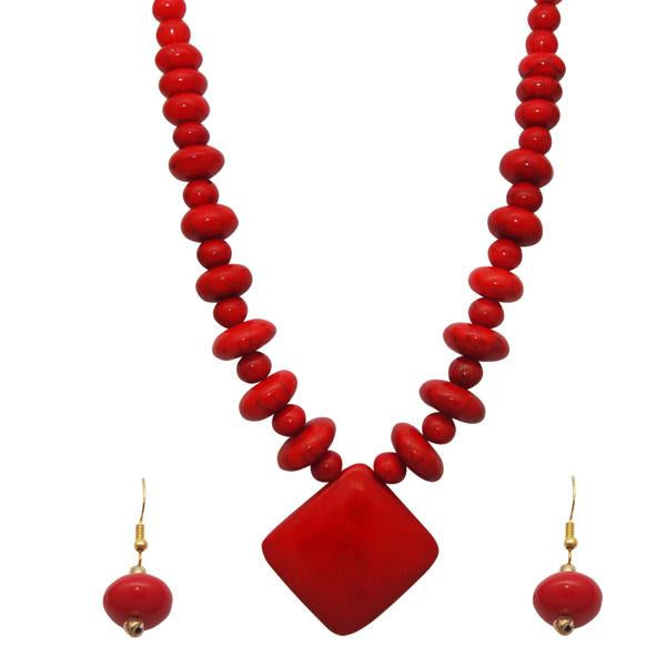 Beadside Red Beads Antique Gold Plated Necklace Set - 1106608A