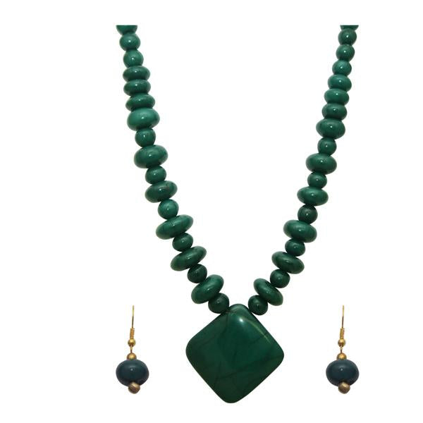 Beadside Green Beads Antique Gold Plated Necklace Set - 1106608B