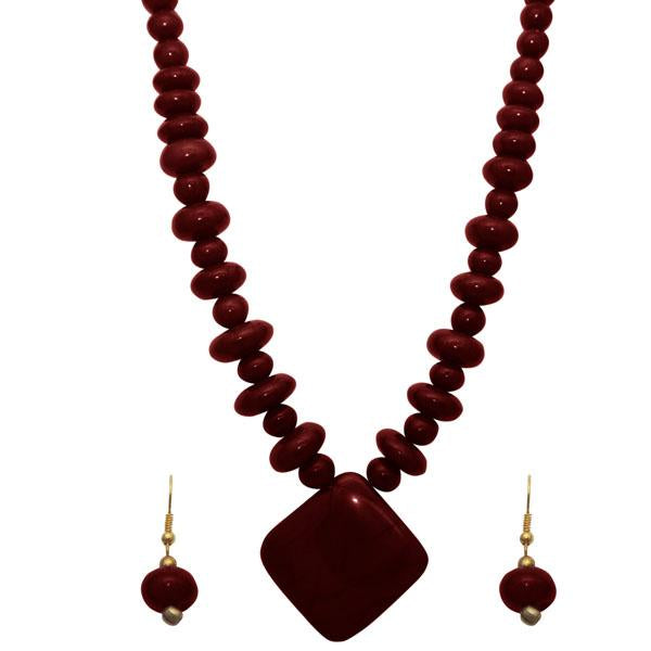 Beadside Brown Beads Antique Gold Necklace set - 1106608C