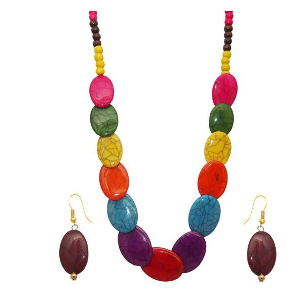 Beadside Multicolour Beads Antique Gold Necklace Set - 1106609B