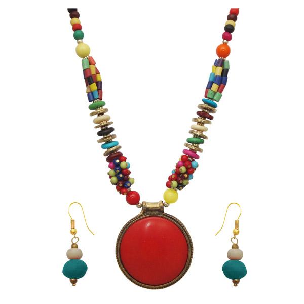 Beadside Multicolour Beads Antique Gold Necklace Set - 1106610C