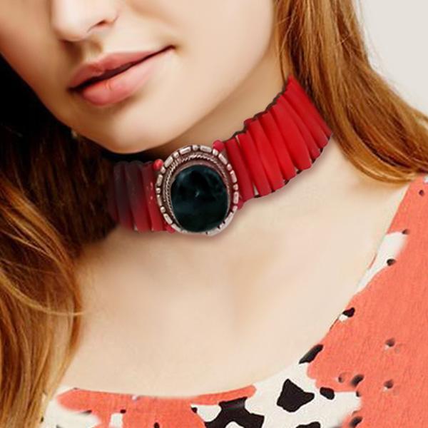 Jeweljunk Maroon Beads Statement Necklace - 1106631B