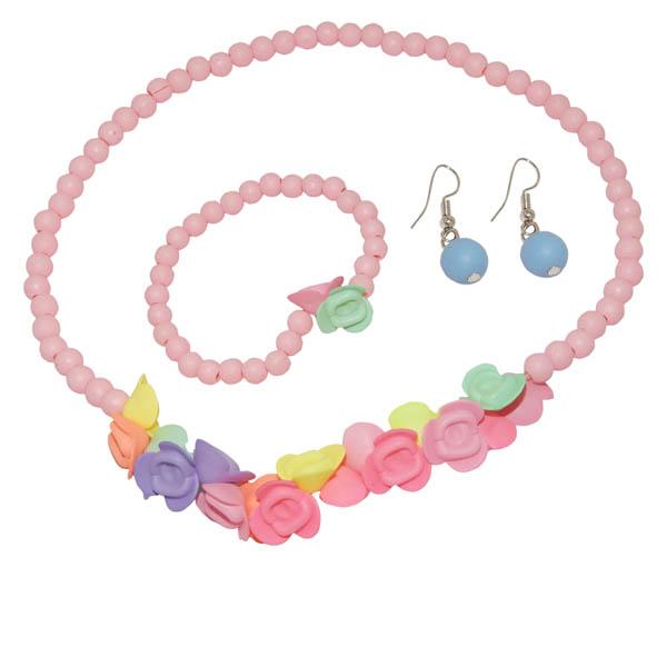 Cuteens Multicolour Floral Beads Necklace Set With Bracelet - 1106705