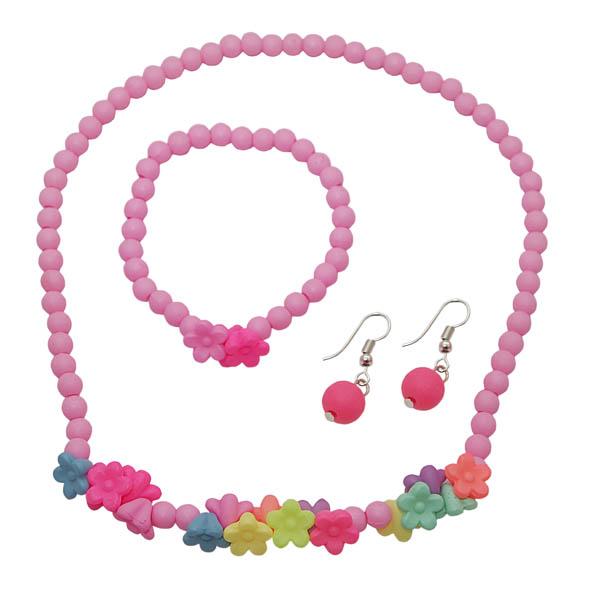 Cuteens Multicolour Floral Beads Necklace Set With Bracelet - 1106708