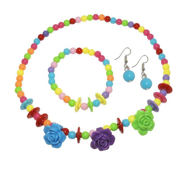 Cuteens Multicolour Floral Beads Necklace Set With Bracelet - 1106712