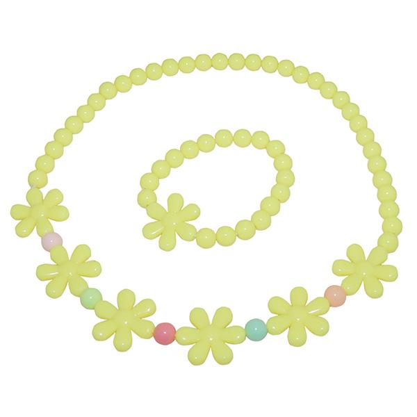 Cuteens Yellow Floral Beads Necklace With Bracelet - 1106713C