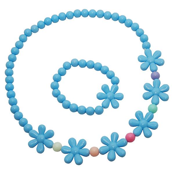 Cuteens Blue Floral Beads Necklace With Bracelet - 1106713F