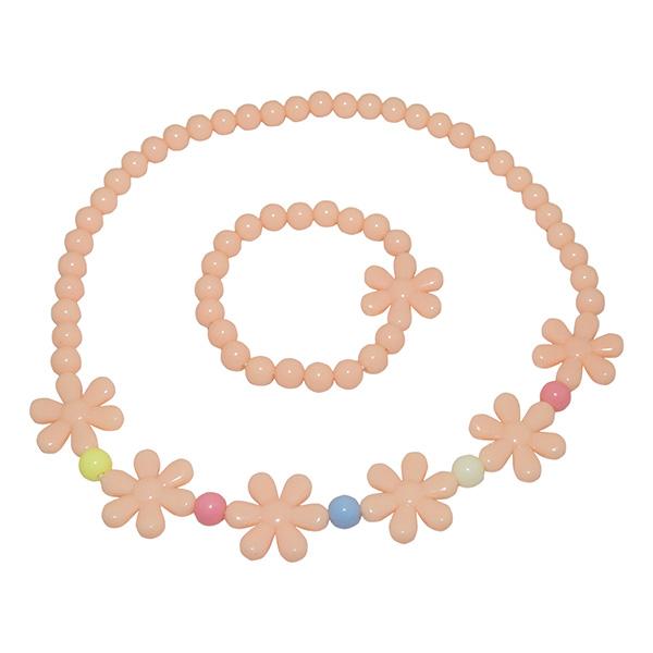 Cuteens Peach Floral Beads Necklace With Bracelet - 1106713J