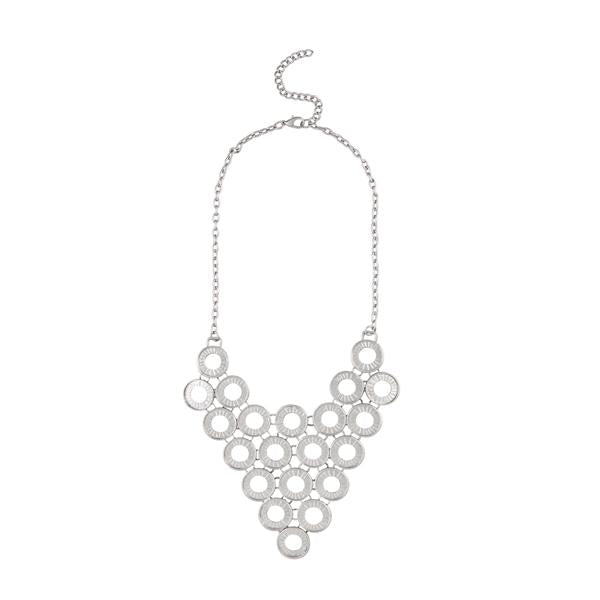 Urthn Round Design Rhodium Plated Statement Necklace - 1107004