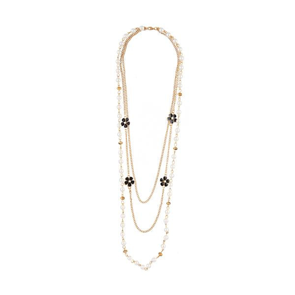 Urthn White Pearl Multi Chain Gold Plated Fusion Necklace - 1107017