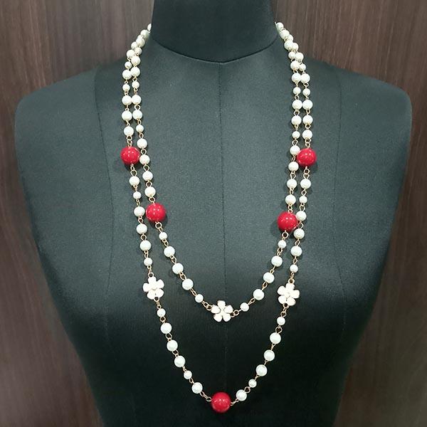 Urthn Gold Plated Red Beads Statement Necklace - 1107033