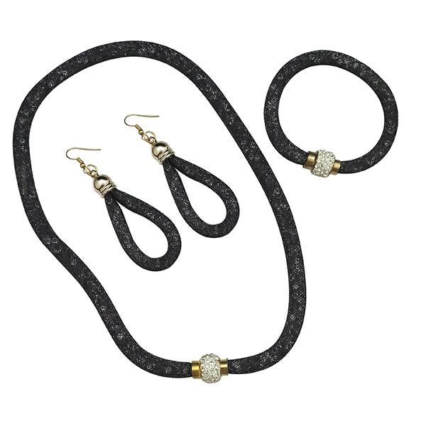 Urthn Gold Plated Black Statement Necklace Set with Bracelet - 1107066