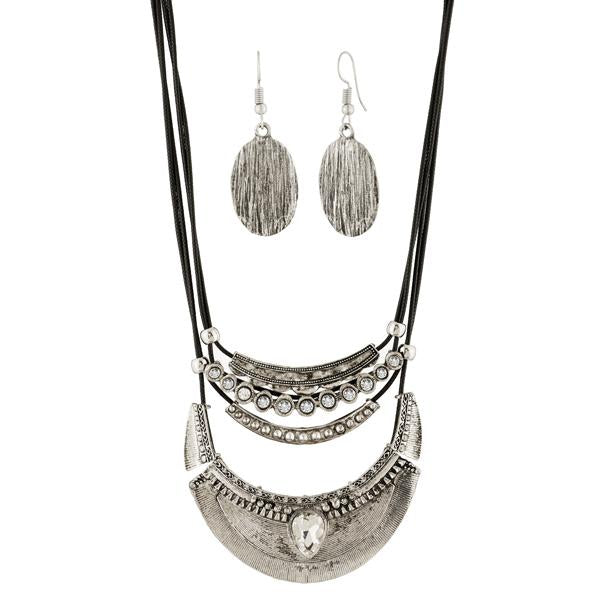 Urthn Rhodium Plated Statement Necklace Set - 1107408A