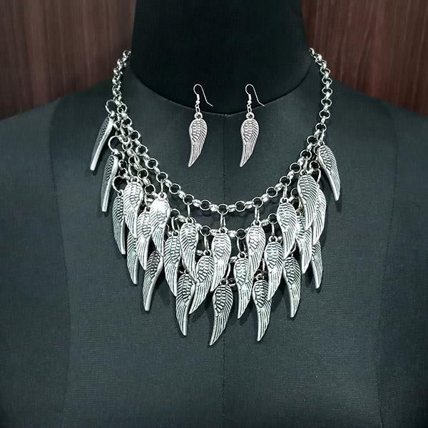 Jeweljunk Leaf Design Rhodium Plated Boho Necklace Set - 1107411