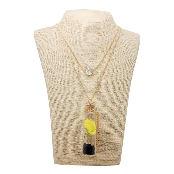 Kriaa Yellow Floral Glass Chain Pendant - 1107601B