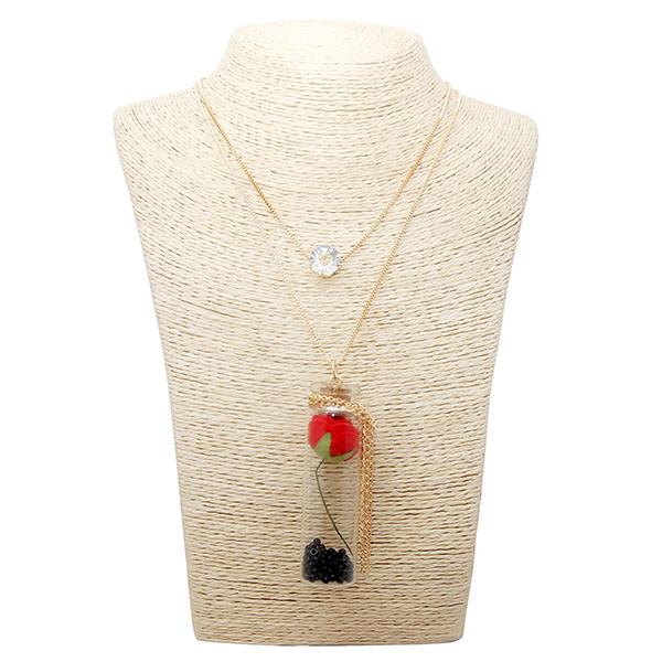 Kriaa Red Floral Glass Chain Pendant - 1107601D