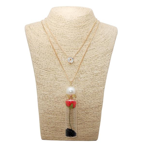 Kriaa Red Floral Glass Chain Pendant - 1107602F