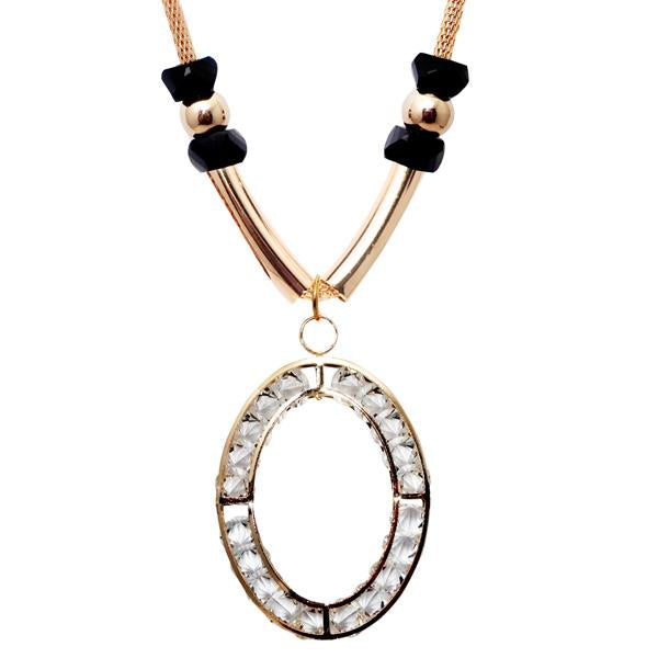 Urthn Rose Gold Plated Glass Stone Statement Necklace - 1107712B