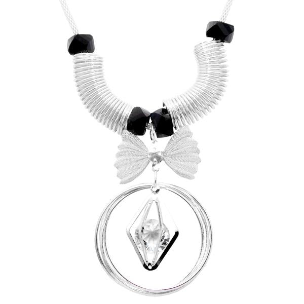 Urthn Glass Stone Silver Plated Statement Necklace - 1107716A