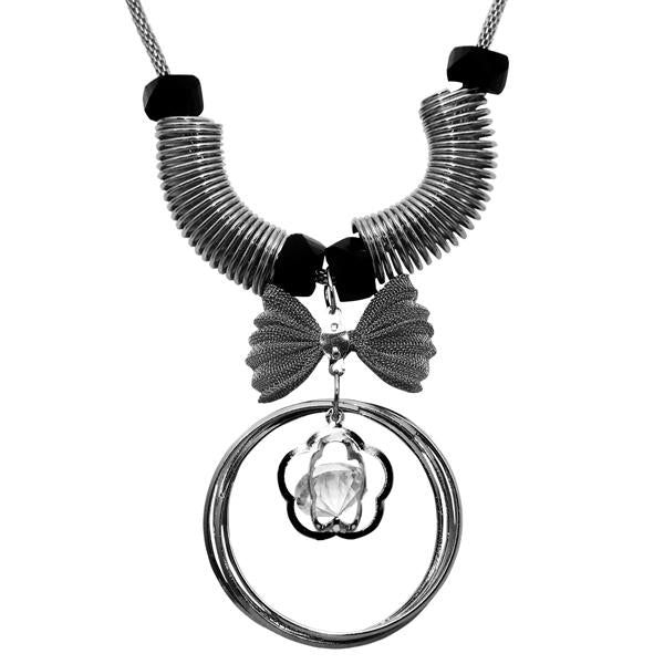 Urthn Glass Stone Rhodium Plated Statement Necklace - 1107717C