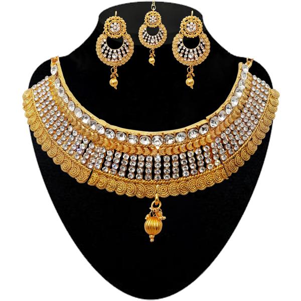 Kriaa Antique Gold Plated Choker Necklace Set With Maang Tikka - 1107901A