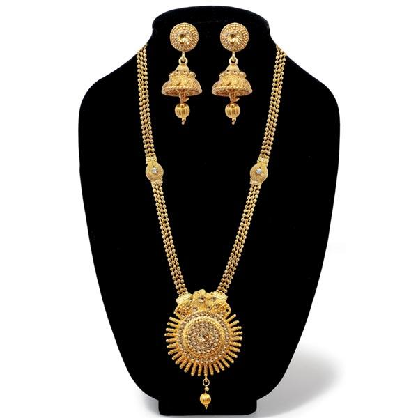 Kriaa Brown Austrian Stone Gold Plated Haram Necklace Set - 1107904B