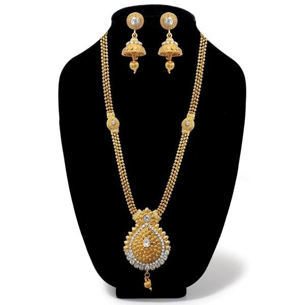 Kriaa Gold Plated White Austrian Stone Long Haram Necklace Set - 1107906A