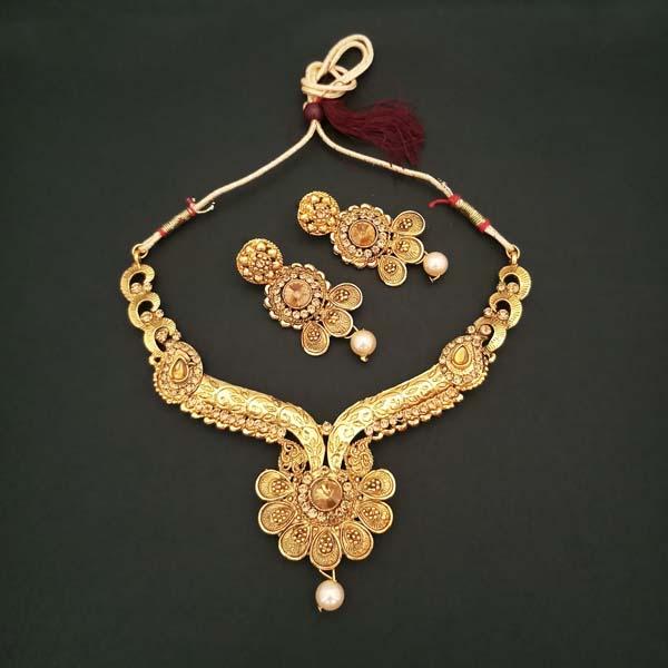 Kriaa Brown Austrian Stone Floral Design Gold Plated Necklace Set - 1107921A