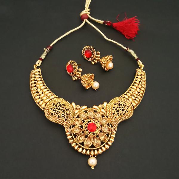 Kriaa Red Austrian Stone Gold Plated Necklace Set - 1107922B