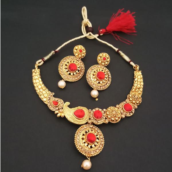 Kriaa Red Kundan Stone Gold Plated Necklace Set - 1107923B