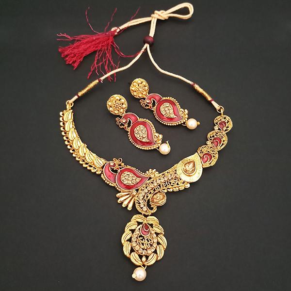 Kriaa Maroon Meenakari Gold Plated Necklace Set - 1107925