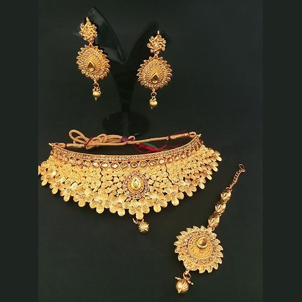 Amina Creation Brown Stone Necklace Set With Maang Tikka - 1107936A