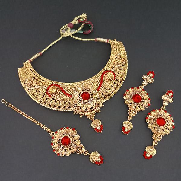 Utkrishtt Red Austrian Stone Necklace Set With Maang Tikka - 1107946B
