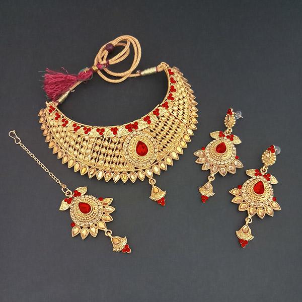 Utkrishtt Red Austrian Stone Necklace Set With Maang Tikka - 1107947B