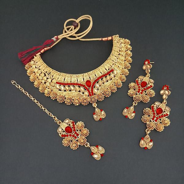 Utkrishtt Red Austrian Stone Necklace Set With Maang Tikka - 1107949B