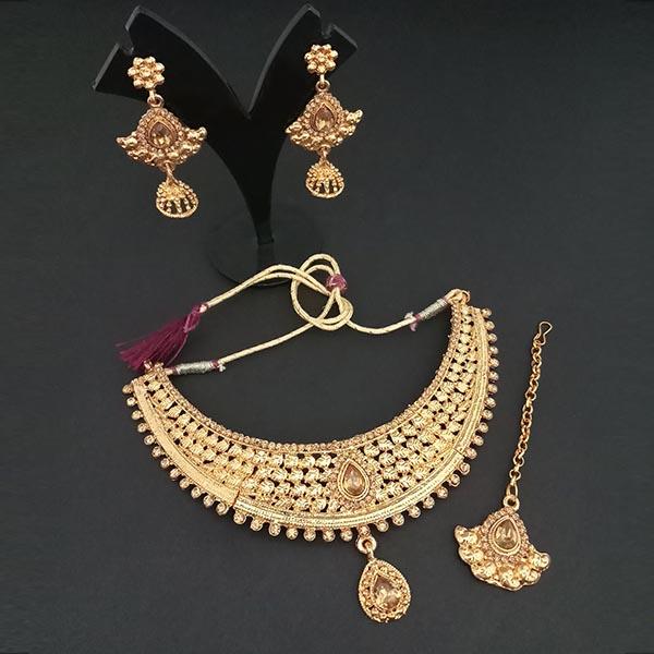 Utkrishtt Brown Austrian Stone Necklace Set With Maang Tikka - 1107950