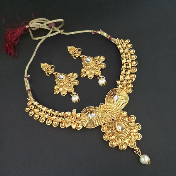 Amina Creation Utkrishtt White Kundan Stone Gold Plated Necklace Set - 1107956