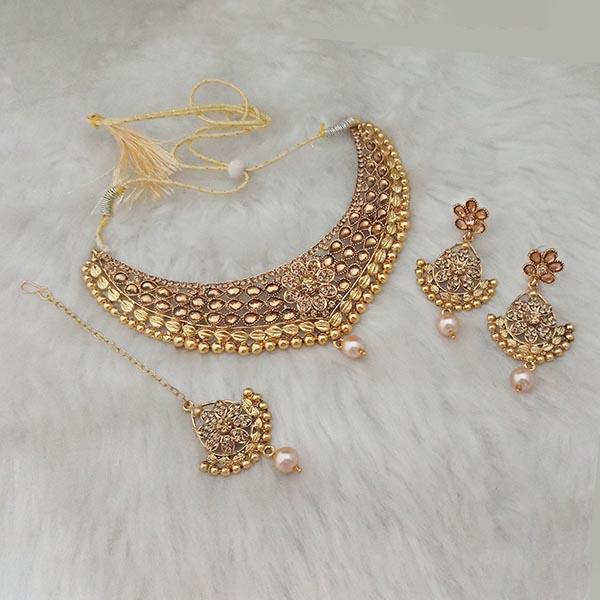 Kriaa Brown Stone Gold Plated Necklace Set With  Maang Tikka - 1107966