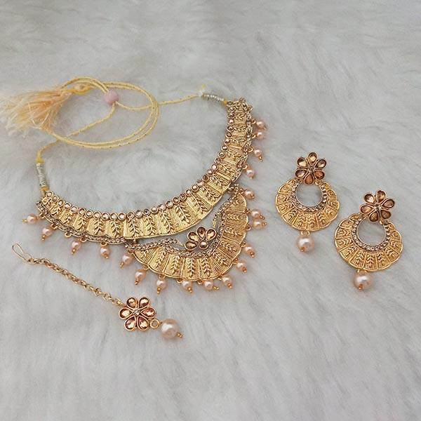 Kriaa Brown Stone Gold Plated  Necklace Set With  Maang Tikka - 1107968