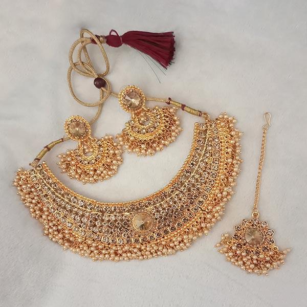 Kriaa Austrian Stone Gold Plated Necklace Set With Maang Tikka - 1107973