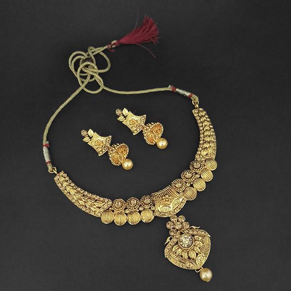 Kriaa Gold Plated Brown Austrian Stone Necklace Set - 1107983