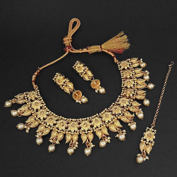 Amina Creation Gold Plated Brown Austrian Stone Necklace Set With Maang Tikka -1107992A