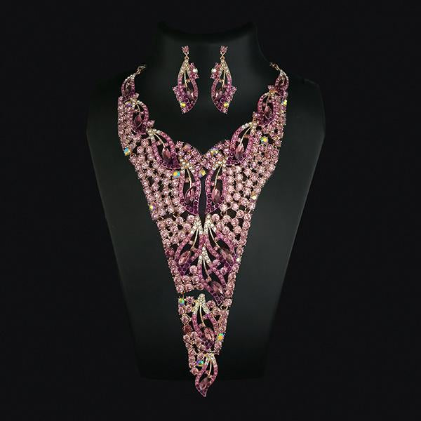 Urthn Pink Crystal Stone Necklace Set - 1108216C
